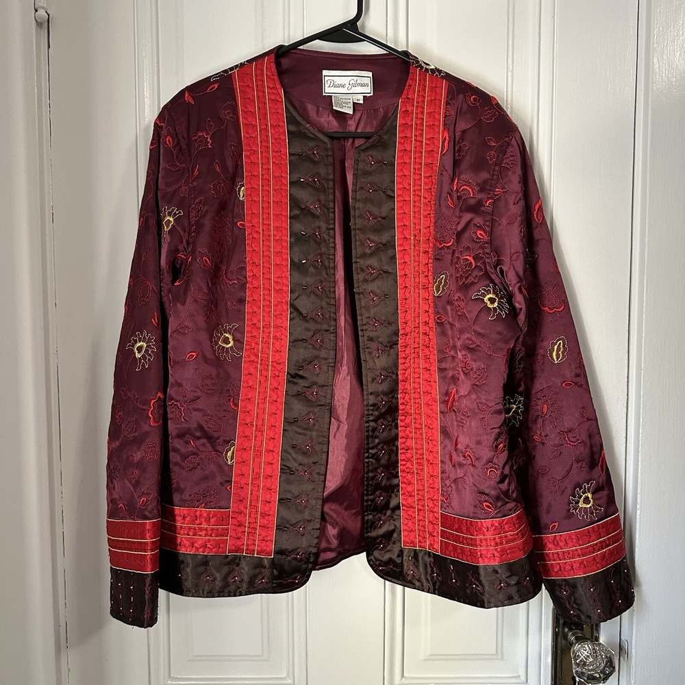 Vintage Diane Gilman Beaded Embroidered Jacket Open‎ Front Jacket Size Medium